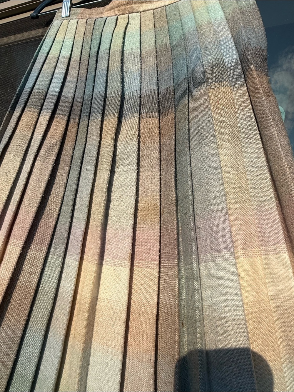 Vintage Pleated Pastel Plaid Wool Blend Midi Skirt - Picture 7 of 8